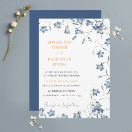 Invitación Elegante Boda Floral Azul Bellflower