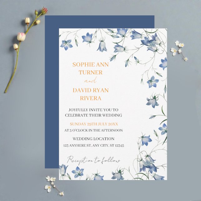 Invitación Elegante Boda Floral Azul Bellflower (Subido por el creador)