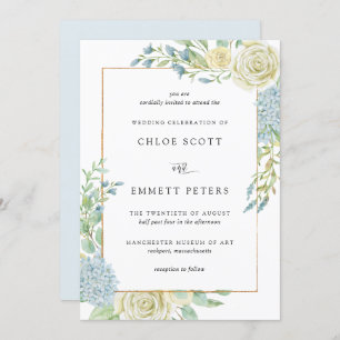 Invitación Elegante Boda floral azul blanco