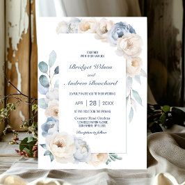 Invitación Elegante Boda floral azul blanco