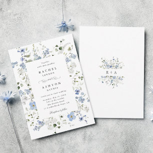Invitación Elegante boda floral azul blanco verde  