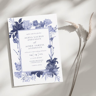Invitación Elegante Boda floral azul Chinaware