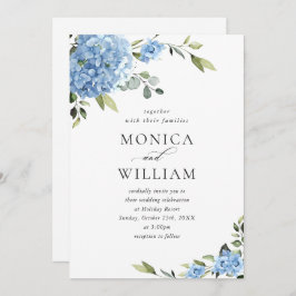 Invitación Elegante Boda floral azul de Hydrangea todo en uno
