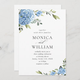 Invitación Elegante Boda floral azul de Hydrangea todo en uno