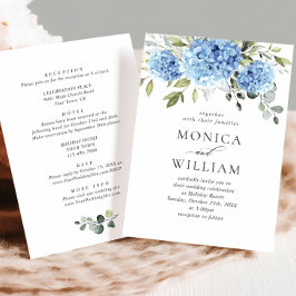 Invitación Elegante Boda floral azul de Hydrangea todo en uno