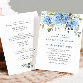 Invitación Elegante Boda floral azul de Hydrangea todo en uno
