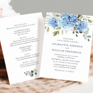 Invitación Elegante Boda floral azul de Hydrangea todo en uno