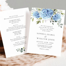 Invitación Elegante Boda floral azul de Hydrangea todo en uno