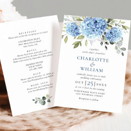 Invitación Elegante Boda floral azul de Hydrangea todo en uno