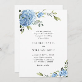 Invitación Elegante Boda floral azul de Hydrangea todo en uno