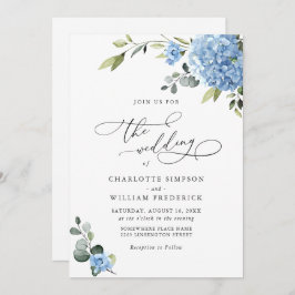 Invitación Elegante Boda floral azul de Hydrangea todo en uno