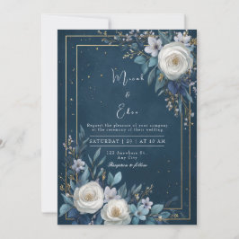 Invitación Elegante Boda floral azul de la Marina