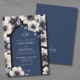 Invitación Elegante Boda floral azul de la Marina