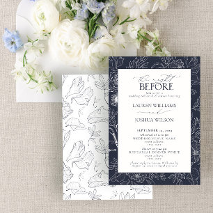Invitación Elegante Boda floral azul de la Marina Cena
