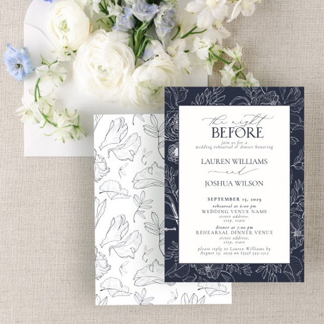 Invitación Elegante Boda floral azul de la Marina Cena (Subido por el creador)