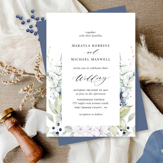Invitación Elegante Boda Floral Azul de la Marina y Verde Inv (Subido por el creador)