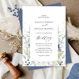 Invitación Elegante Boda Floral Azul de la Marina y Verde Inv