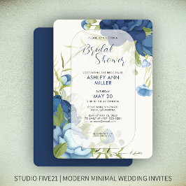 Invitación Elegante Boda floral azul ducha de novia