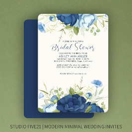 Invitación Elegante Boda floral azul ducha de novia
