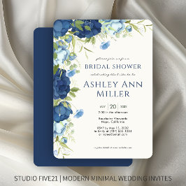 Invitación Elegante Boda floral azul ducha de novia