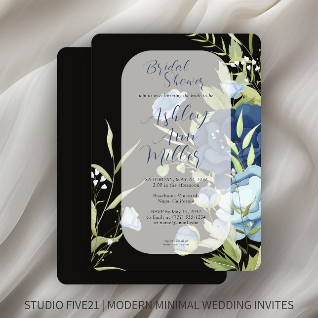 Invitación Elegante Boda floral azul ducha de novia (Subido por el creador)