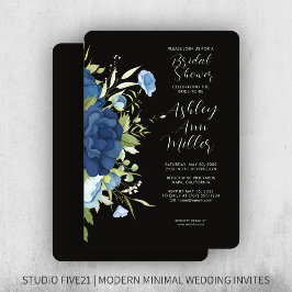 Invitación Elegante Boda floral azul ducha de novia