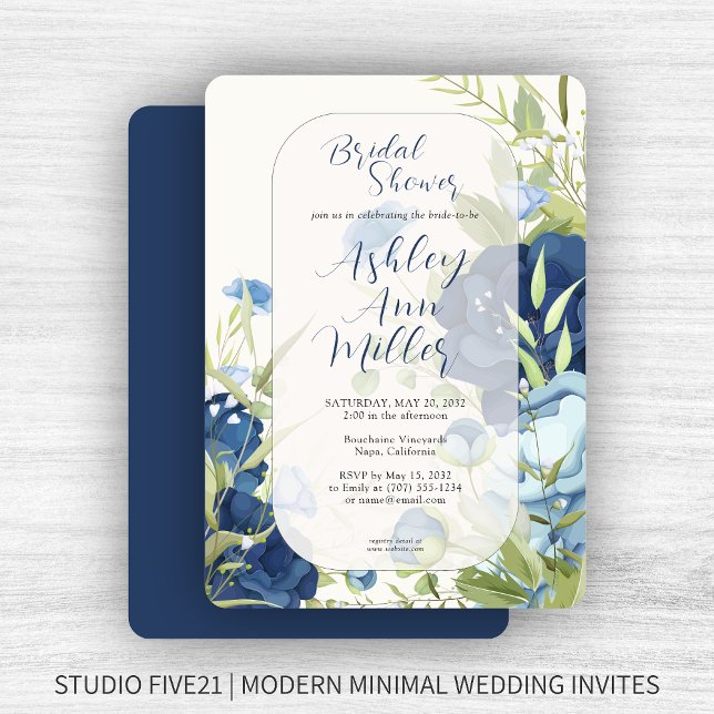 Invitación Elegante Boda floral azul ducha de novia (Subido por el creador)