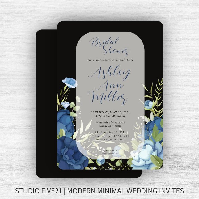 Invitación Elegante Boda floral azul ducha de novia (Subido por el creador)