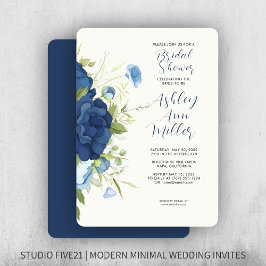 Invitación Elegante Boda floral azul ducha de novia