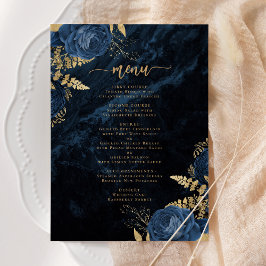Invitación Elegante Boda Floral Azul Marino Oro