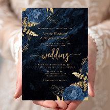 Elegante Boda Floral Azul Marino Oro