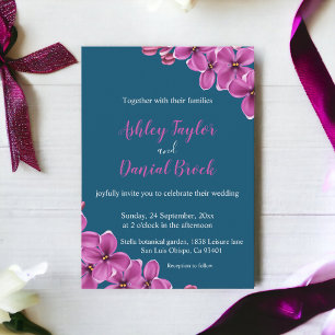 Invitación Elegante Boda Floral Azul Orquídea Púrpura