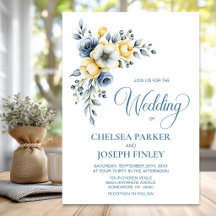 Elegante Boda Floral Azul Polvo y Amarillo