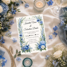 Elegante Boda Floral Azul Polvoriento