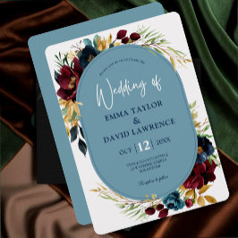 Invitación Elegante boda floral azul polvoriento azul marino 