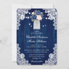 Invitación Elegante Boda floral azul Rubor ruso