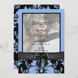 Invitación Elegante boda floral azul salva la fecha