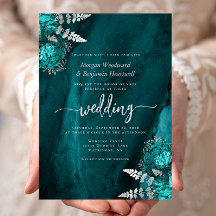 Elegante Boda Floral Azul Teal y Plata