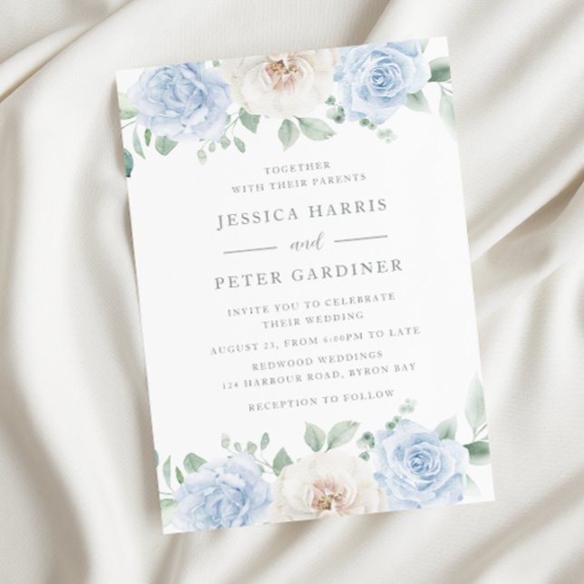 Invitación Elegante Boda floral azul trending (Subido por el creador)
