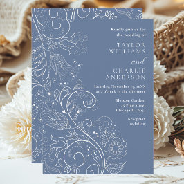 Invitación Elegante Boda floral azul turbio