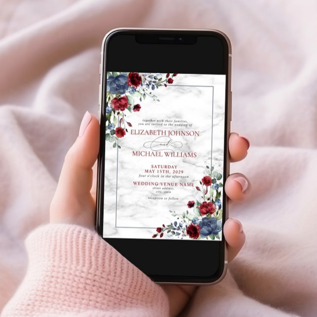 Invitación Elegante Boda floral azul turbio y claro de Borgoñ (Subido por el creador)