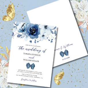 Invitación Elegante Boda floral azul turbulento de invierno