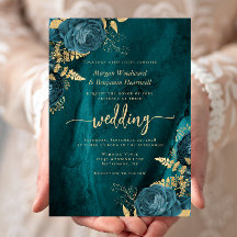 Elegante Boda Floral Azul Turquesa y Oro