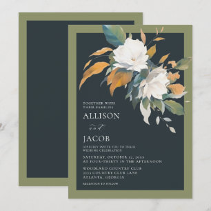 Invitación Elegante Boda floral azul verde blanco