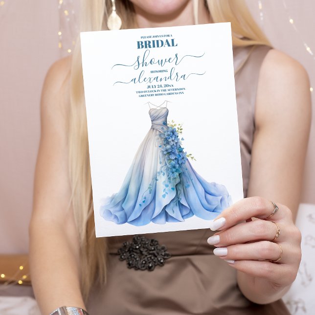Invitación Elegante Boda Floral Azul Vestido Bridal Shower (Subido por el creador)