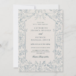 Invitación Elegante Boda Floral Azul Victoriano