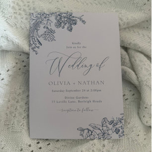 Invitación Elegante Boda floral azul vintage