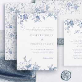 Invitación Elegante Boda floral azul vintage francés