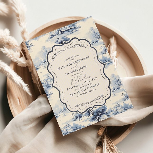 Invitación Elegante Boda floral azul vintage francés (Subido por el creador)