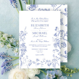 Invitación Elegante Boda floral azul vintage francés